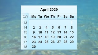 April 2029 Calendar [upl. by Gizela]