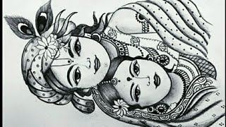 Beautiful simple and easy pencil sketch of shri Krishna and Radha [upl. by Aloke]