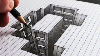 How to Draw a Hole Building Line Paper 3D Trick Art [upl. by Minsk]