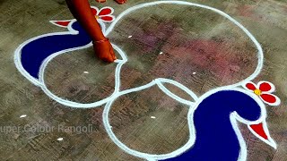 Peacock Pongal pot rangoli🌹Sankranthi muggulu latest🌹bhogi kundala muggulu🌹Super Pongal colour kolam [upl. by Azal]