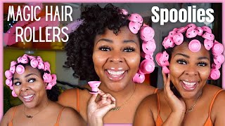 How to do Magic Hair Rollers on Natural Hair  Spoolies  The PERFECT SPIRAL CURL [upl. by Attenad]