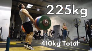 225kg Clean and Jerk 185kg Snatch 410kg Training Total [upl. by Ruthe]