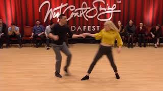 Glenn Ball amp Victoria Henk  BudaFest 2019 Invitiational Jack amp Jill Show  West Coast Swing Dance [upl. by Ebert636]