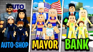 AUTOSHOP FAMILY vs MAYOR FAMILY vs BANK FAMILY in Roblox BROOKHAVEN RP [upl. by Lowry]