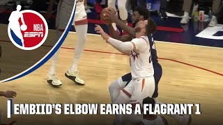 Joel Embiid gets flagrant 1 foul for elbowing Jusuf Nurkic  NBA on ESPN [upl. by Nylissej]