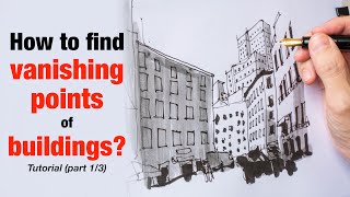 How to find vanishing points for groups of buildings sketch tutorial part 13 [upl. by Atinal]