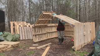 Building a shed out of pallets  FREE  Part 1 [upl. by Sorcim]