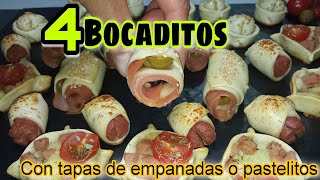 ✅4 IDEAS de BOCADITOS  PIQUEOS  APERITIVOS  PASAPALOS para tú mesa festiva con masa de pastelitos [upl. by Becker]