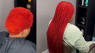 Braiding Very Short Hair  Red Knotless Box Braids [upl. by Tedie]