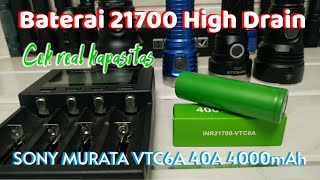 Review Baterai Othen Sony murata VTC6A 40A 21700 High drain [upl. by Finzer]