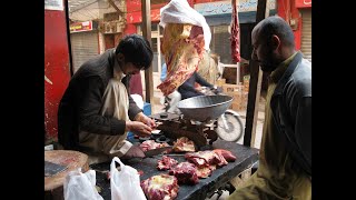 Pakistani street butcher Amazing skills holding knife with foot Beef meat preparation Kharian [upl. by Tsui]