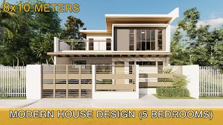 Modern House Design Idea 8x10 meters on 150sqm lot with 5 bedrooms [upl. by Reste284]