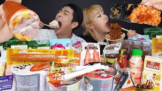 SUB ASMR MUKBANG 호로록뽀득쫀득 편의점음식 먹방치즈불닭볶음면짜파구리삼각김밥소세지디저트 Korean convenience store food [upl. by Ilan]