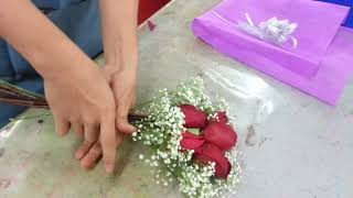 Making Flower Bouquet  Small posy of 5 red roses handbouquet Singapore Florist [upl. by Aleahc]