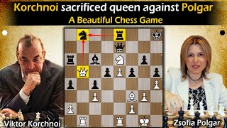 Korchnoi sacrificed queen against Polgar  Korchnoi vs Polgar 1995 [upl. by Ahsiema]