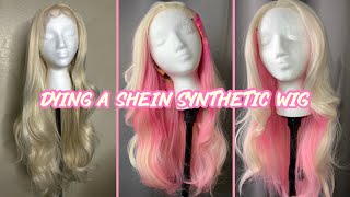 DYING A SYNTHETIC WIG FROM SHEIN  Acrylic Ink Method [upl. by Panter]