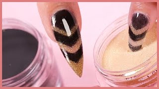 Easy Dip Powder Nail Art Tutorial  Gold amp Black Chevron Stripes Design [upl. by Laith753]