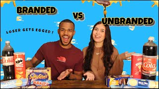 BRANDED VS UNBRANDED FOOD CHALLENGE LOSER GETS EGGED [upl. by Enitsirhc]