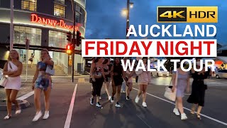 Auckland CBD at Friday Party Night Walking Tour New Zealand 4K [upl. by Dis432]