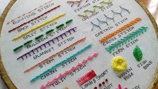 20 Basic Hand Embroidery Stitches Sampler for Absolute Beginners [upl. by Callie]