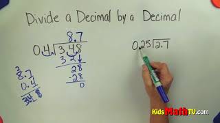 Dividing decimals by decimal values math video tutorial [upl. by Venditti]