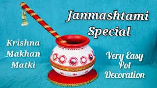 krishna makhan matki and bansuri decoration for Janmashtami  pot decoration  DIY easy pot painting [upl. by Anurb]