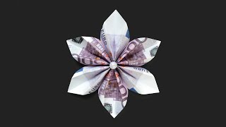 Schön Origami BLUME Euro Geldschein GELD FALTEN  Beautiful Money Flower  Tutorial by Euro Origami [upl. by Tsuda]