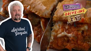 Guy Fieri Eats an Italian Meatball Sub  Diners DriveIns and Dives  Food Network [upl. by Oinegue]