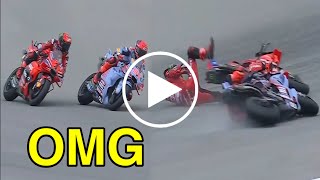 Video Marc Marquez vs Pecco Bagnaia Crash  Marquez and Francesco Bagnaia  MotoGP Race PortugueseGP [upl. by Nirrol]