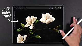 Draw With Me  Beautiful Realistic Flower  My Procreate Digital Art Technique [upl. by Arv]