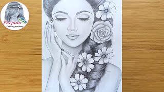 How to draw a girl  Step By Step  Pencil Sketch drawing for beginners  Face Drawing [upl. by Sena179]