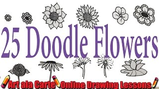 How to draw 25 doodle Flowers [upl. by Yennep]