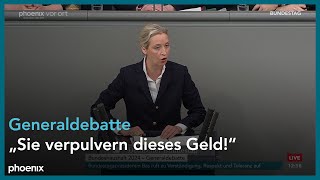 Alice Weidel zur Generaldebatte zum Bundeshaushalt 2024 am 310124 [upl. by Ainahtan]