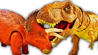 NEW T REX vs Triceratops Dinosaur Battle Jurassic World Dinosaurs Fight Ankylosaurus Dinos amp More [upl. by Broadbent]