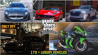 130 MBGTA SA ANDROID 170 LUXURY PREMIUM CARS AND BIKES MOD PACK  ONLY DFF  FULL HD CARS [upl. by Aronoel]