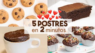 5 POSTRES en MICROONDAS 🍫🍪  en 2 minutos [upl. by Conal]