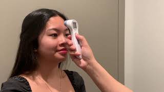 How to take a forehead temperature with the Sejoy DET 306 Infrared Forehead Thermometer 2021 [upl. by Adala]