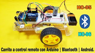 Carrito a control remoto con Arduino  Bluetooth  Android en Protoboard [upl. by Turk]