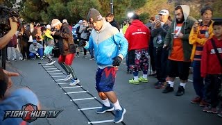 MANNY PACQUIAOS FULL FOOTWORK WORKOUT amp DRILLS IN THE MOUNTAINS OF LOS ANGELES [upl. by Ardnnek968]