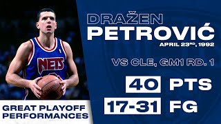 🙌 DRAŽEN PETROVIĆ  GREAT PLAYOFF PERFORMANCES  40 point explosion 💥 v CLE on 23rd April 1992 [upl. by Dronel827]