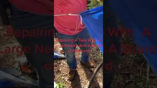 Tarp repair with a sailcloth needle Bushcraft DIY [upl. by Marceau]