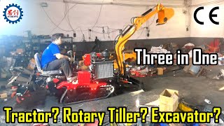 Mini Tractor Rotary Tiller and Excavator Three in One [upl. by Etsyrk154]