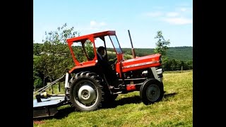 Mowing Backwards with MF 135 and Fleming [upl. by Lissa]