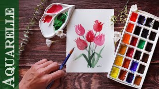 💐 Aquarelle débutants  Fleurs faciles Tulipes [upl. by Arima321]