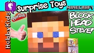 Super BIG Blockhead MINECRAFT STEVE  PlayDoh Surprise Eggs  Box Opening HobbyKidsTV [upl. by Chloris322]