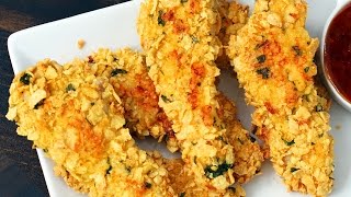 Baked Cornflake Crusted Chicken Strips Recipe [upl. by Schreib]