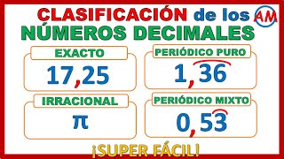 CLASIFICACIÓN DE NÚMEROS DECIMALES  EXACTOS PERIÓDICOS PUROS PERÓDICOS MIXTOS e IRRACIONALES [upl. by Anaiad]