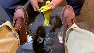 Shoe Shine ASMR Red Wing 1907 How To Clean and Condition the Leather [upl. by Norvun]