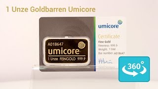 1 Unze Umicore Goldbarren in 360° Ansicht [upl. by Marcelle]