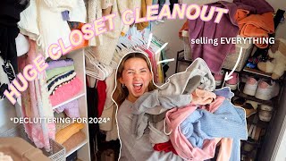 HUGE CLOSET CLEANOUT FOR 2024  decluttering organizing and getting rid of everything [upl. by Naahs]